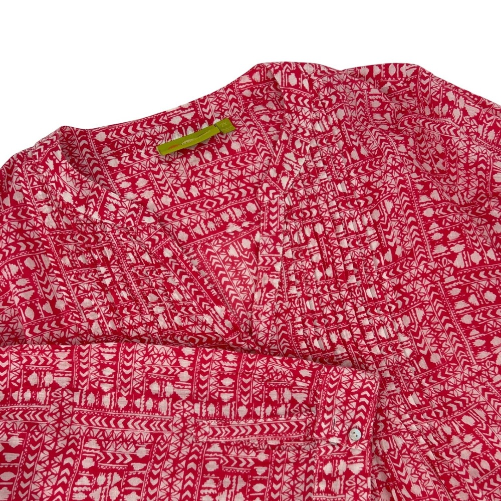 Rockflowerpaper Red White Geometric Print Cotton Pintuck Tunic Top Womens 2X
